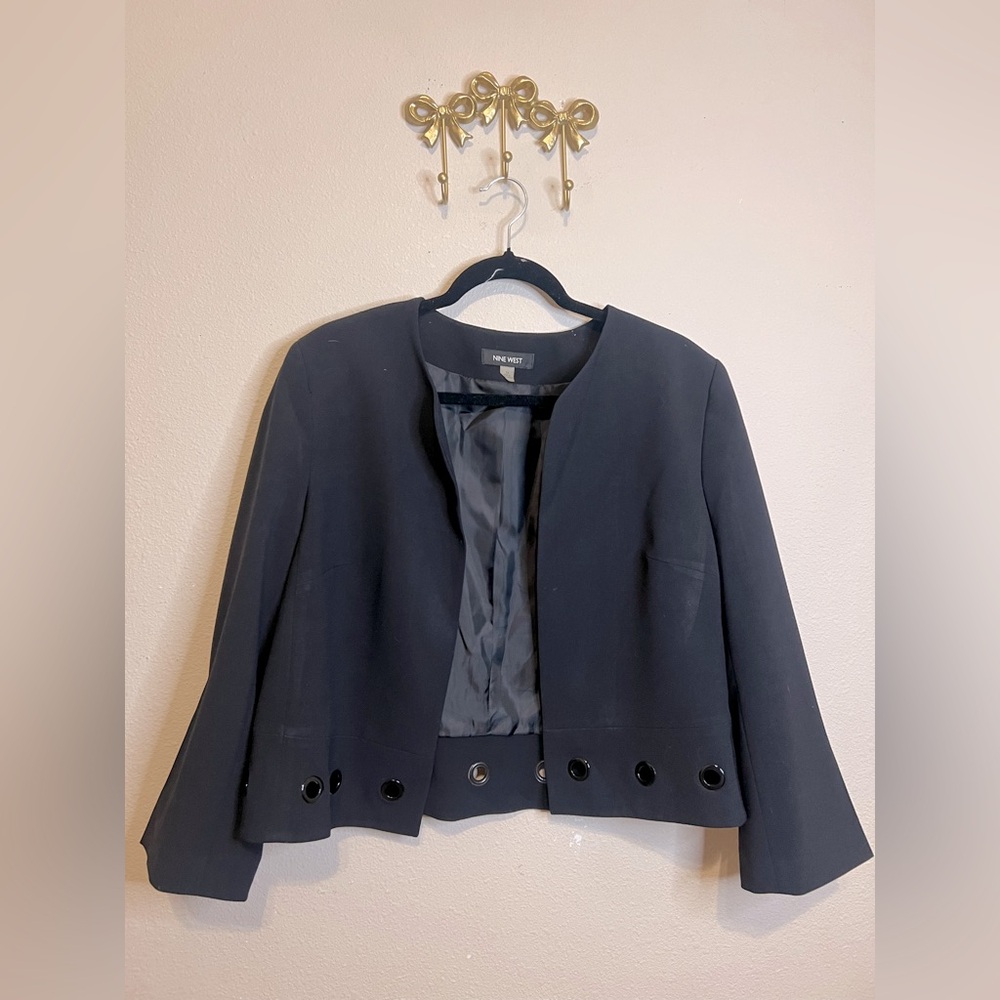 Nine West Black Open Front Women's Blazer with metal detailing. Size 14 - Picture 1 of 5